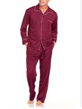 Blair Mens John Blair Tricot Sleep Pant Set Burgundy SIlky sz Small S L/S button